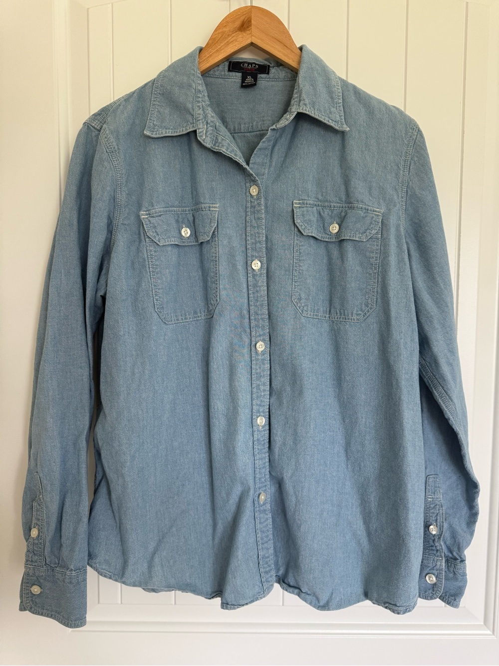 Chaps Denim Blue Chambray Button Down Shirt Western XL Long Sleeve Shacket Top